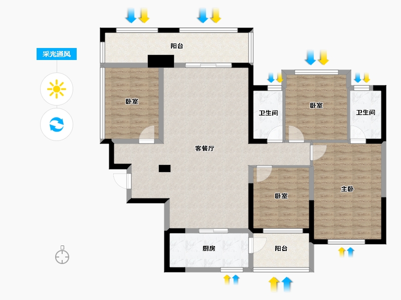 广西壮族自治区-桂林市-宏湖中央城-124.51-户型库-采光通风