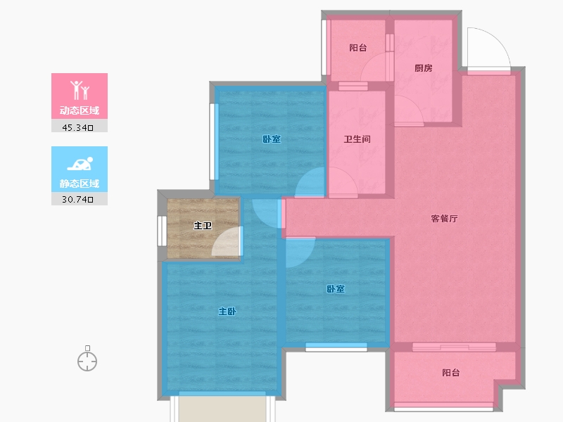 四川省-成都市-中梁御璟台-70.43-户型库-动静分区