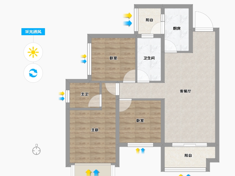 四川省-成都市-中梁御璟台-70.43-户型库-采光通风