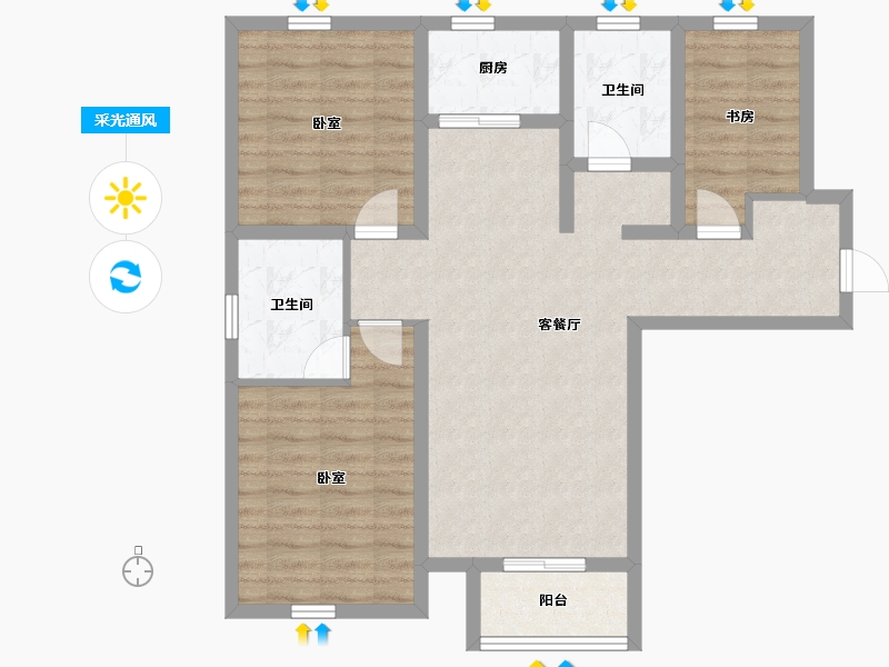 河北省-石家庄市-国宅澜悦府-86.40-户型库-采光通风