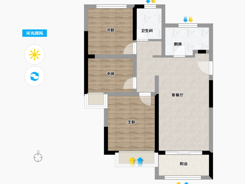 江苏省-苏州市-国展和昌芳草庭-70.38-户型库-采光通风