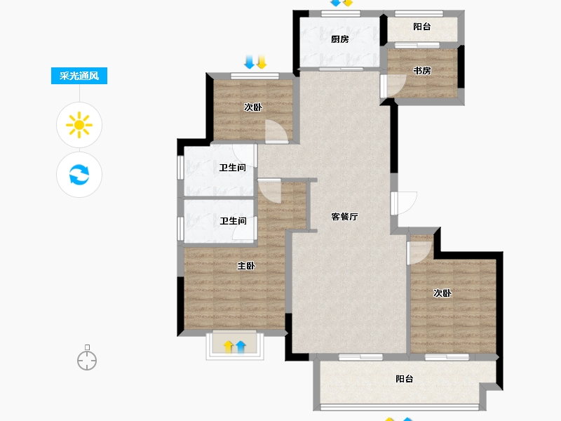 浙江省-绍兴市-鉴湖南院-103.00-户型库-采光通风