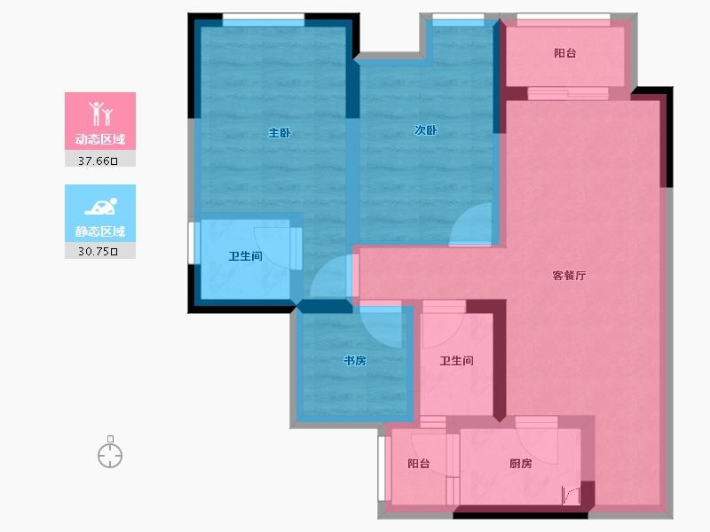 重庆-重庆市-北辰悦来壹号-58.40-户型库-动静分区