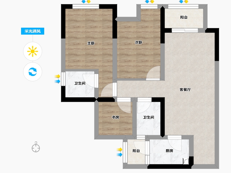 重庆-重庆市-北辰悦来壹号-58.40-户型库-采光通风