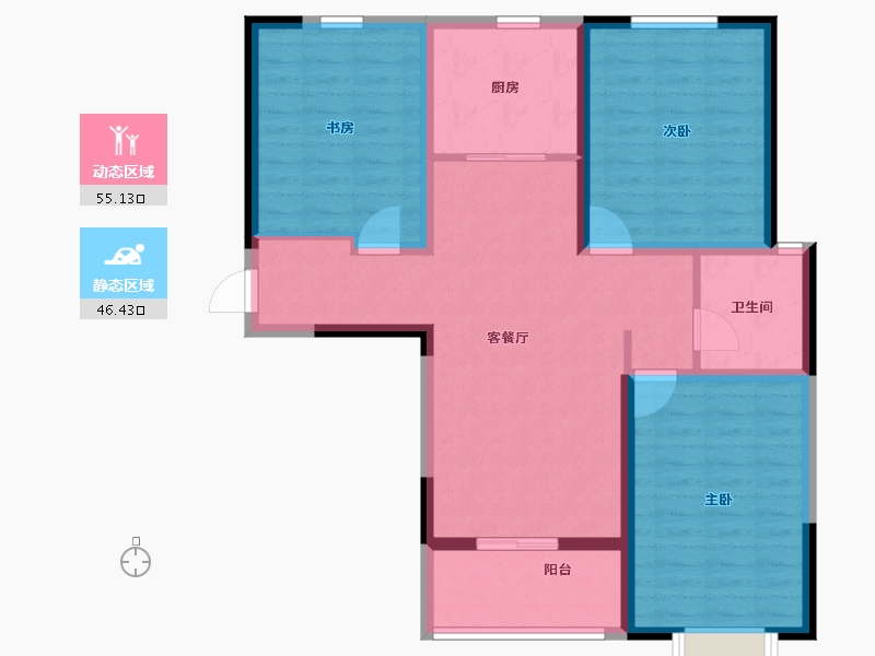 河南省-郑州市-蓝宝·桃源里-90.80-户型库-动静分区