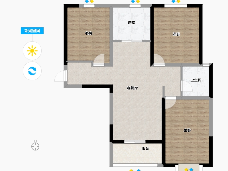 河南省-郑州市-蓝宝·桃源里-90.80-户型库-采光通风