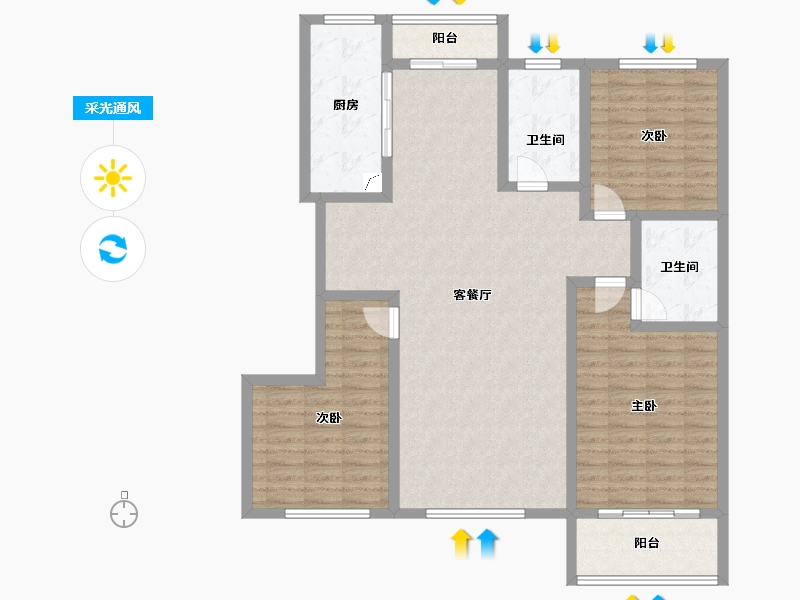 山东省-烟台市-锦和城四期-120.72-户型库-采光通风