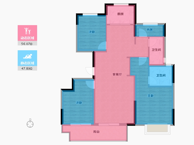 浙江省-宁波市-禹洲海西明月府-93.66-户型库-动静分区