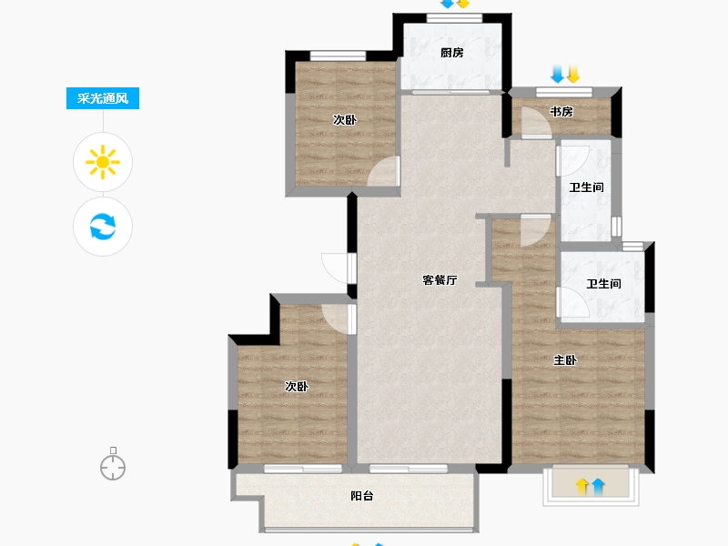 浙江省-宁波市-禹洲海西明月府-93.66-户型库-采光通风