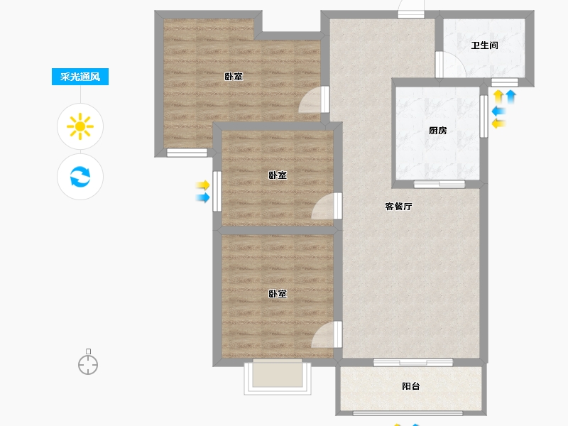 陕西省-宝鸡市-西凤佳苑-85.56-户型库-采光通风