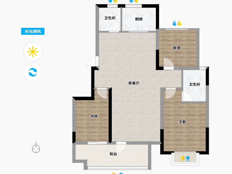 山东省-淄博市-金城荣基柳泉书院-92.80-户型库-采光通风