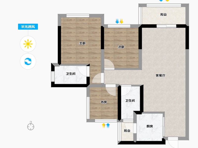 四川省-成都市-天府玖龙郡-72.73-户型库-采光通风