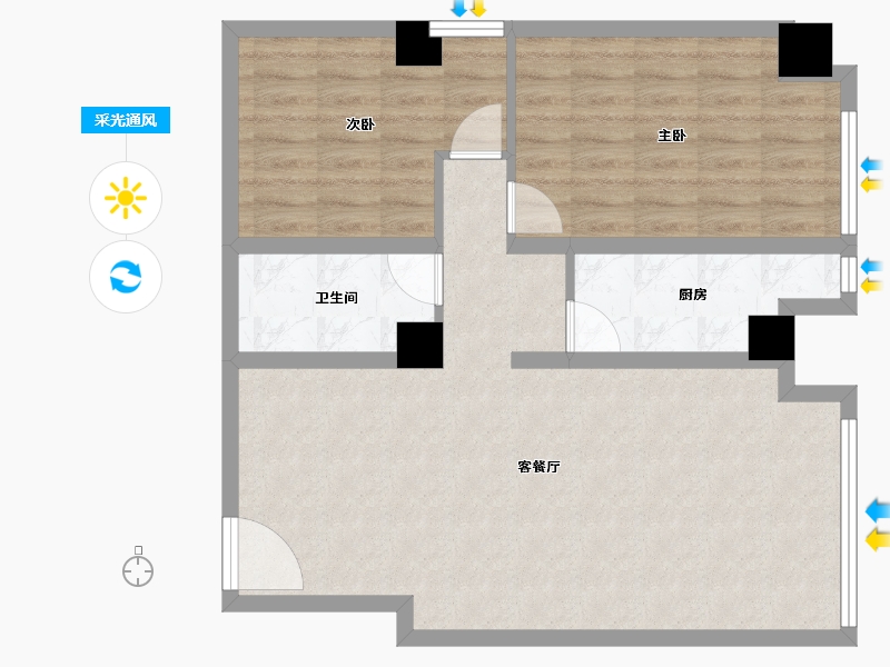 陕西省-西安市-温泉花园2期-76.35-户型库-采光通风