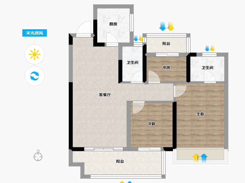 安徽省-亳州市-九铭云府-77.74-户型库-采光通风