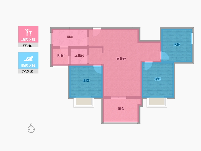 重庆-重庆市-阳光城哈罗小镇-75.66-户型库-动静分区