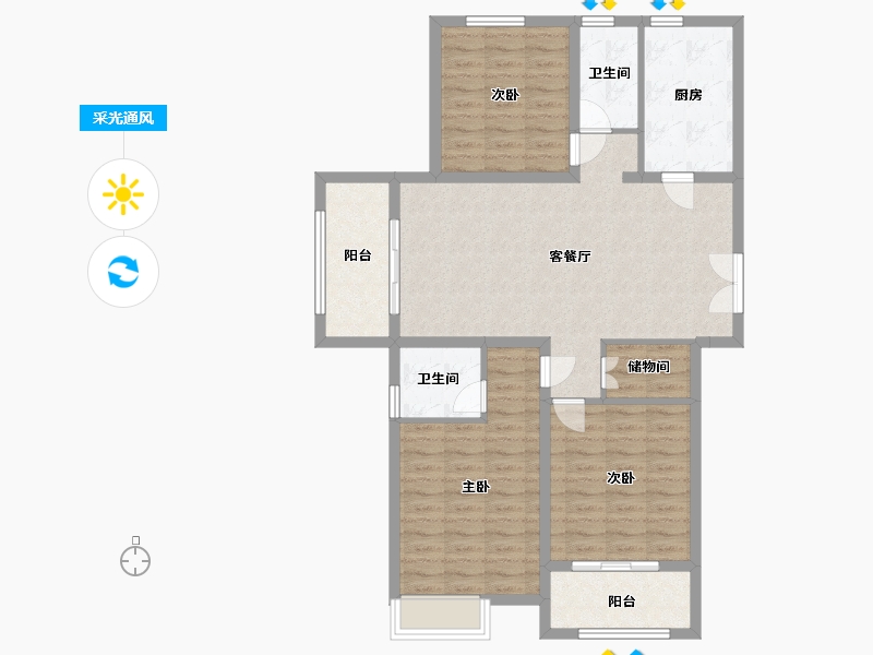 江苏省-盐城市-冠城华府-104.00-户型库-采光通风