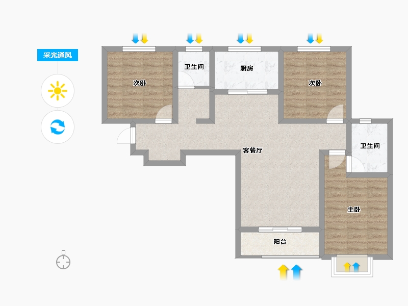 陕西省-宝鸡市-西凤佳苑-84.09-户型库-采光通风