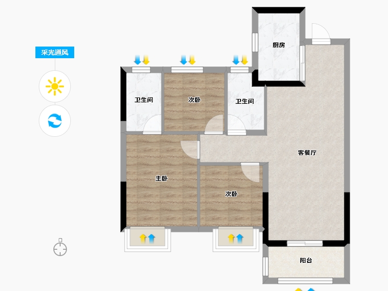 浙江省-嘉兴市-龙光·玫台花苑-71.48-户型库-采光通风