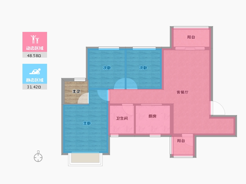 四川省-成都市-中梁御璟台-74.40-户型库-动静分区