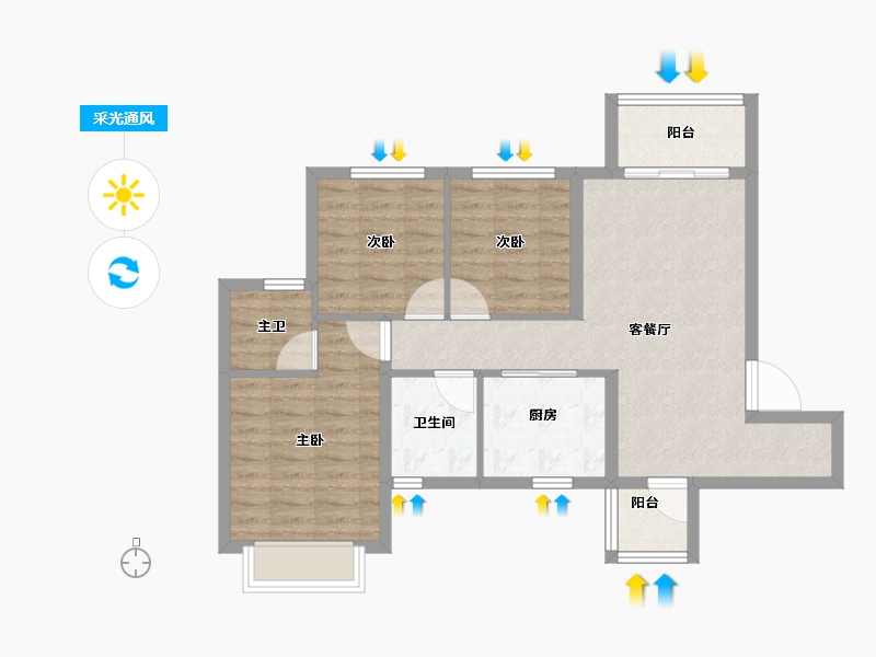 四川省-成都市-中梁御璟台-74.40-户型库-采光通风