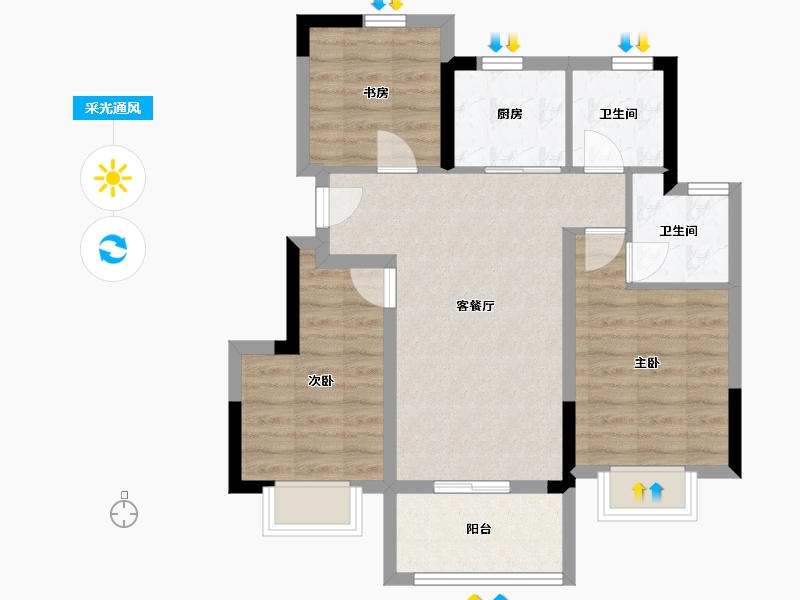 浙江省-绍兴市-祥生湛景笛旸府-70.43-户型库-采光通风