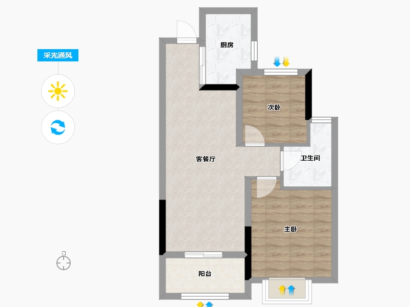 浙江省-嘉兴市-龙光·玫台花苑-57.20-户型库-采光通风