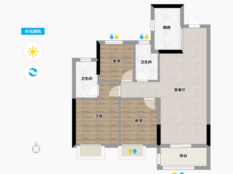 浙江省-嘉兴市-龙光·玫宸佳苑-71.20-户型库-采光通风