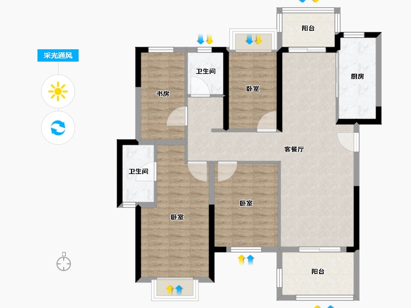 湖北省-荆门市-中建壹品璟苑-102.40-户型库-采光通风