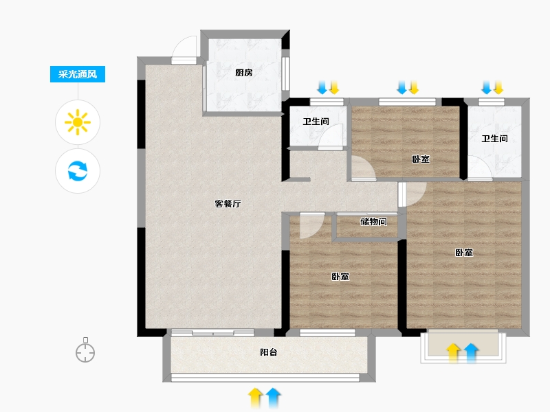 湖北省-荆门市-中建壹品璟苑-94.37-户型库-采光通风