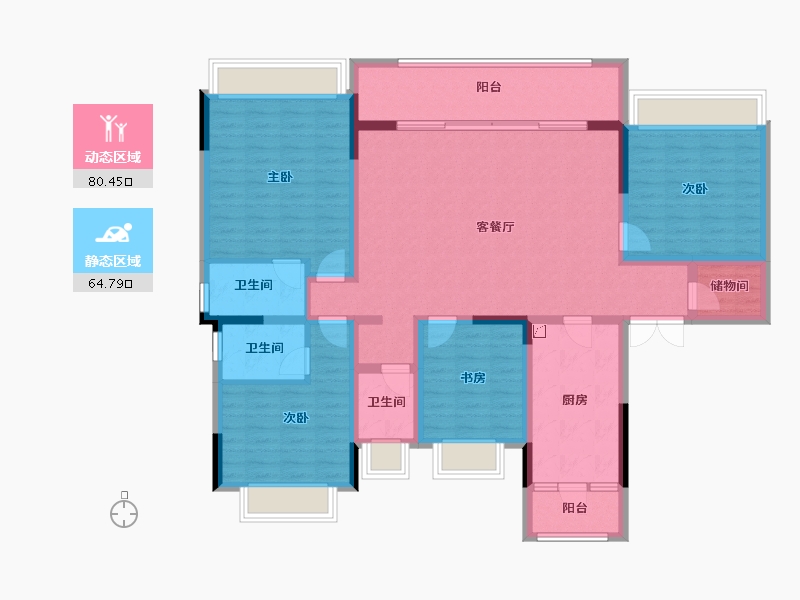 重庆-重庆市-北辰悦来壹号-129.60-户型库-动静分区