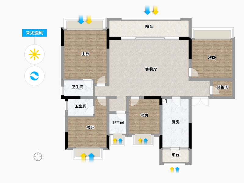 重庆-重庆市-北辰悦来壹号-129.60-户型库-采光通风