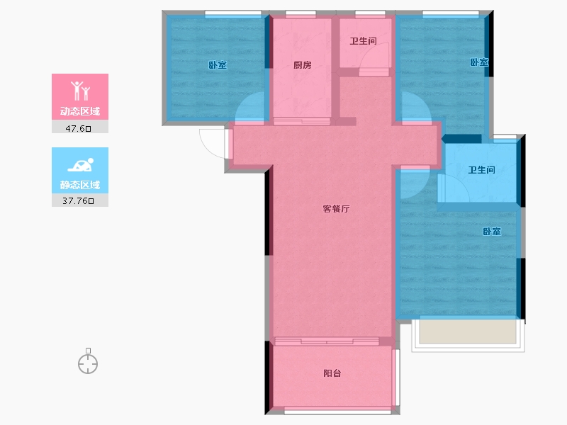 河南省-郑州市-浩创•梧桐茗筑-75.20-户型库-动静分区