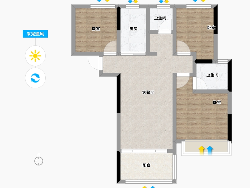 河南省-郑州市-浩创•梧桐茗筑-75.20-户型库-采光通风