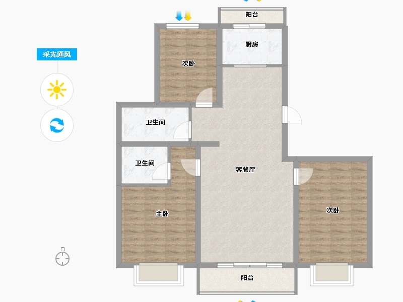 内蒙古自治区-乌兰察布市-文华学府-95.22-户型库-采光通风