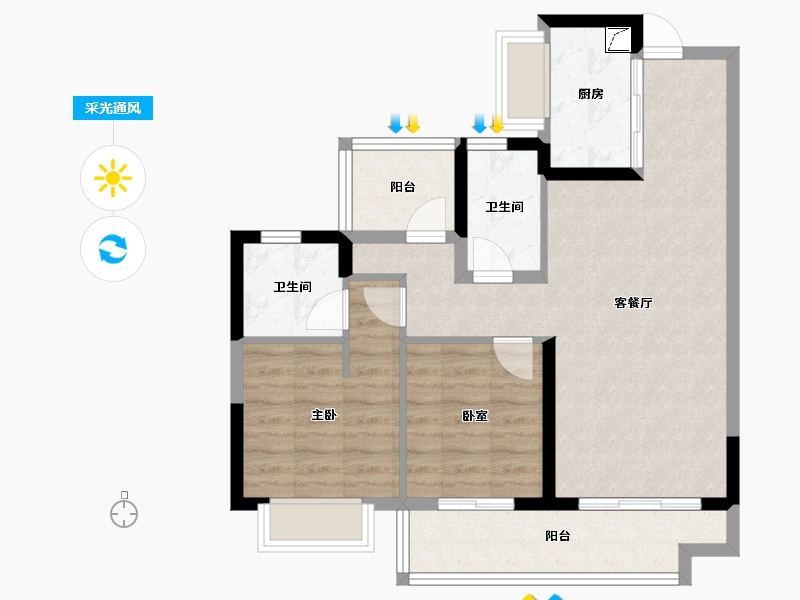 广东省-江门市-碧桂园·翡翠城-74.07-户型库-采光通风