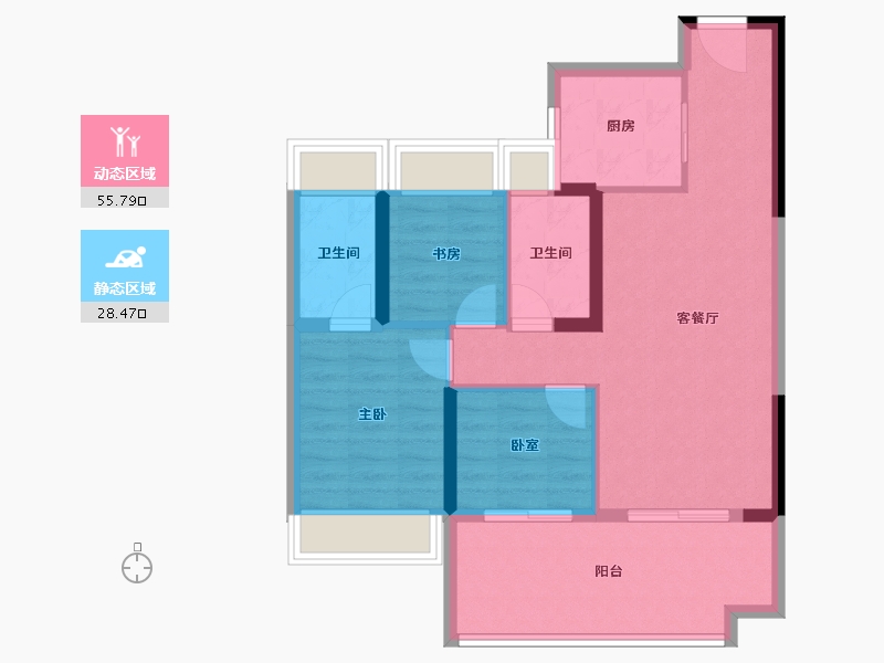 湖北省-荆州市-公安碧桂园楚望府-75.25-户型库-动静分区