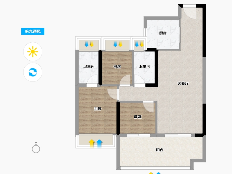 湖北省-荆州市-公安碧桂园楚望府-75.25-户型库-采光通风