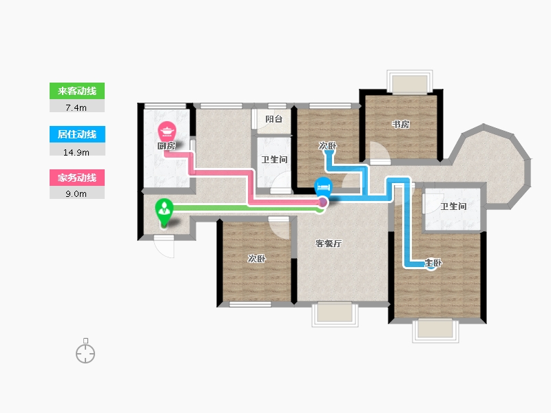 陕西省-西安市-易道郡玫瑰公馆-107.39-户型库-动静线