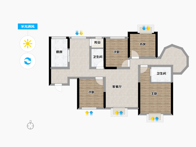 陕西省-西安市-易道郡玫瑰公馆-107.39-户型库-采光通风