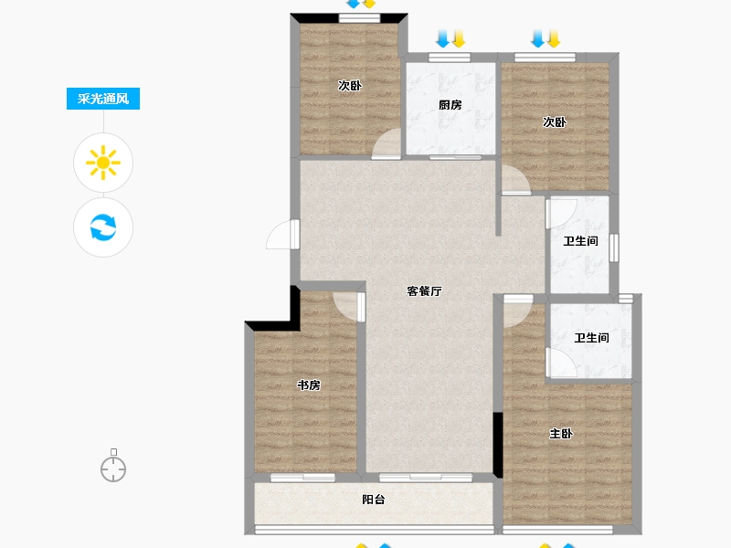 浙江省-宁波市-绿城春熙潮鸣-108.86-户型库-采光通风