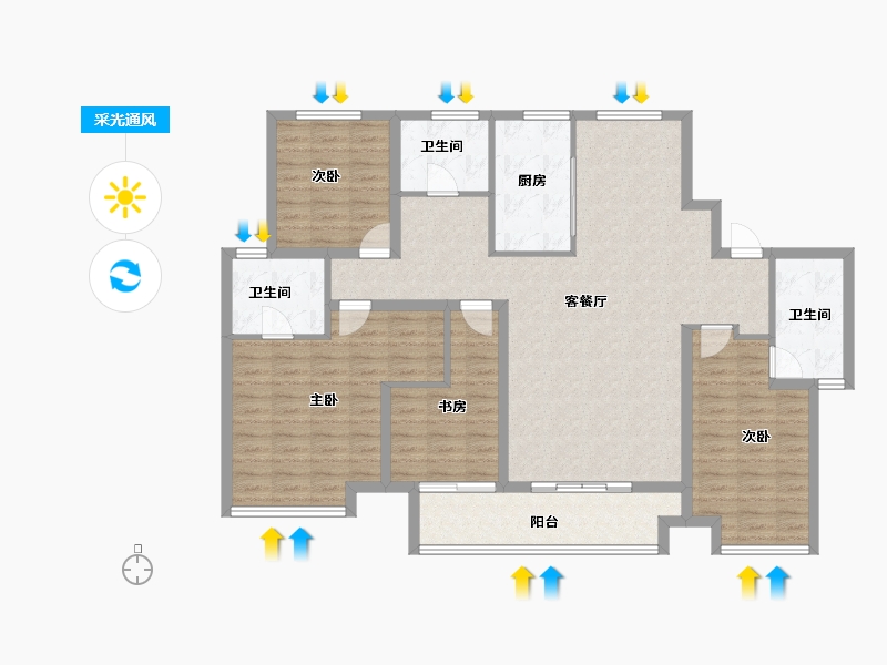 山西省-临汾市-恒安如园-129.15-户型库-采光通风