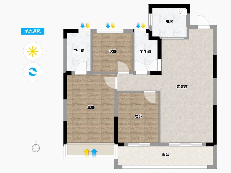 浙江省-嘉兴市-华润静安府-86.00-户型库-采光通风