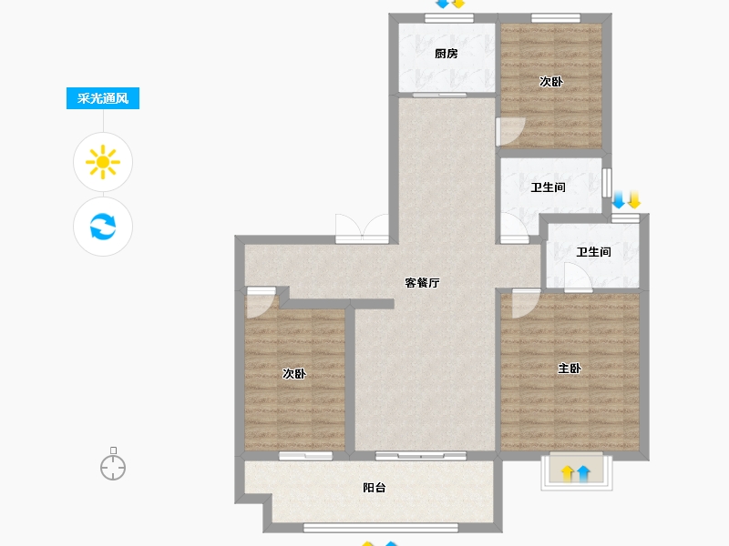 山西省-太原市-福兴雅苑-106.18-户型库-采光通风