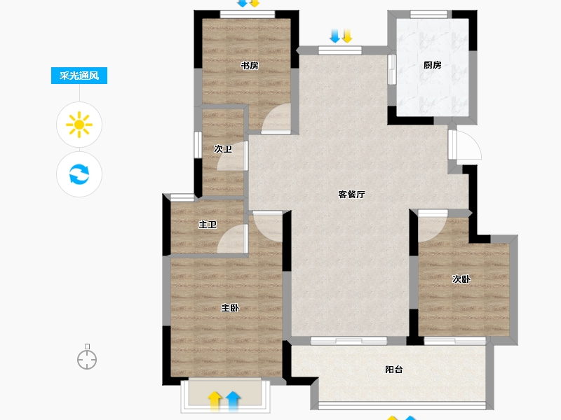 浙江省-杭州市-锦溪颐是御府-89.30-户型库-采光通风