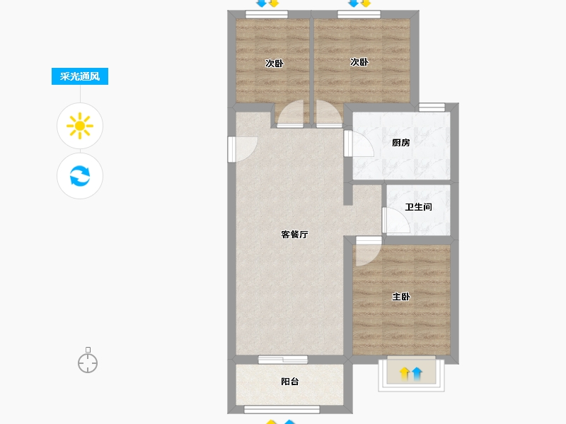 山西省-太原市-中国中铁·诺德城-63.36-户型库-采光通风