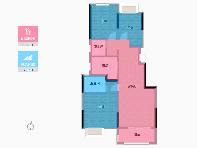 浙江省-杭州市-新希望华发锦粼云荟-75.70-户型库-动静分区