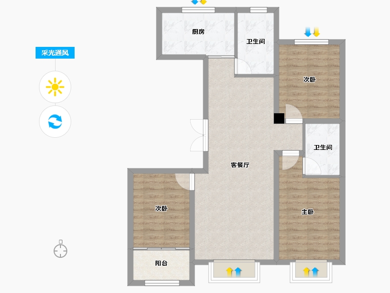 山东省-烟台市-紫金名城-83.88-户型库-采光通风