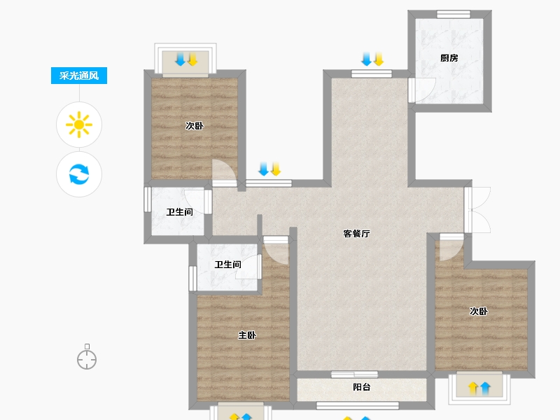 新疆维吾尔自治区-乌鲁木齐市-兵一学府-86.42-户型库-采光通风