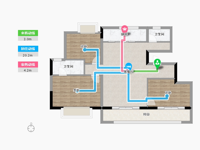 江苏省-苏州市-蔚然锦绣花园-90.27-户型库-动静线