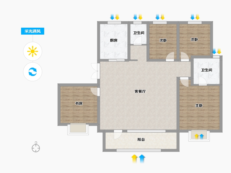 山东省-济南市-绿地御山台-124.34-户型库-采光通风